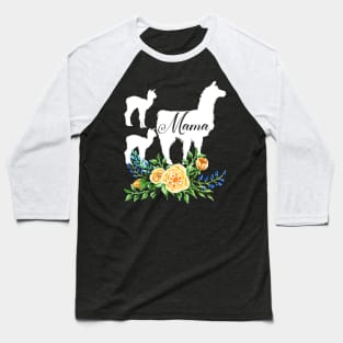 Mama Llama Floral Mom Of Two Flower Alpaca Llamas Lover Baseball T-Shirt